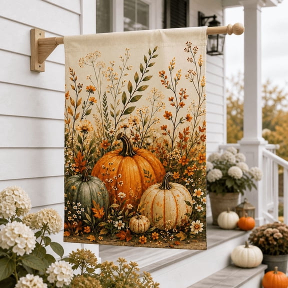 BreezeHaven Double-Sided Polyester Garden Flag - Autumn Pumpkins & Foliage, 12 x 18 in
