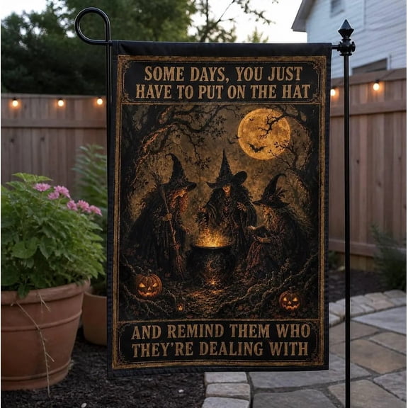 BreezeHaven Double-Sided Polyester Garden Flag - Halloween Witch Hat & Moon, 12 x 18 in
