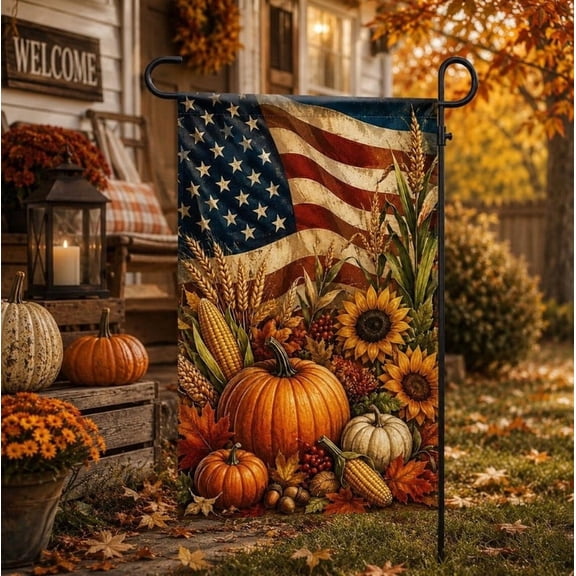 BreezeHaven Double-Sided Polyester Garden Flag - Patriotic Sunflowers & Pumpkins, 12 x 18 in