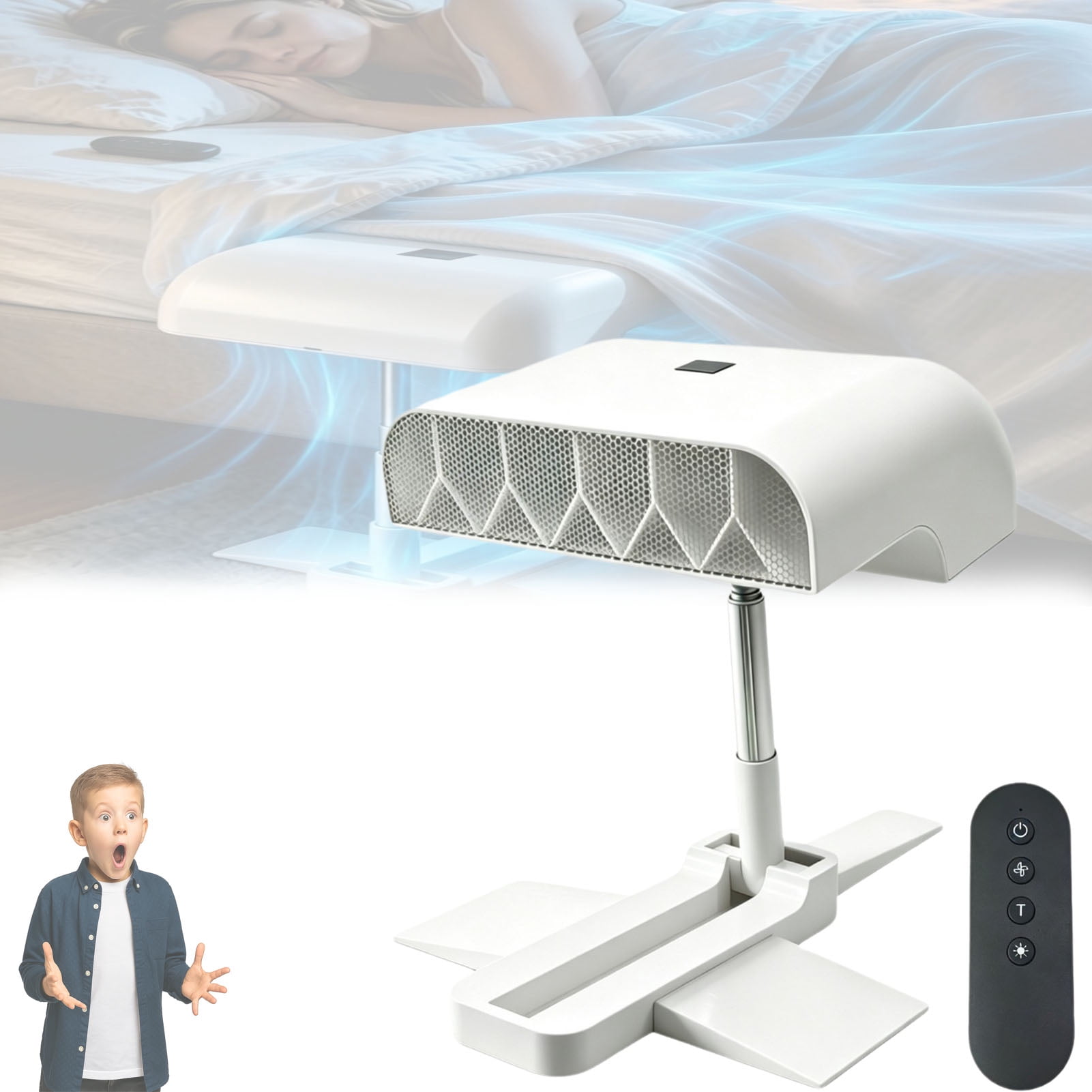 Breezel for Hot Sleepers, Breezel Bed Cooling Fan, Directed Airflow Conveyance with Adjustable Supports, Silent Operation with Cordless Power Supply and Five-Speed Adjustment, Ideal for Indoor
