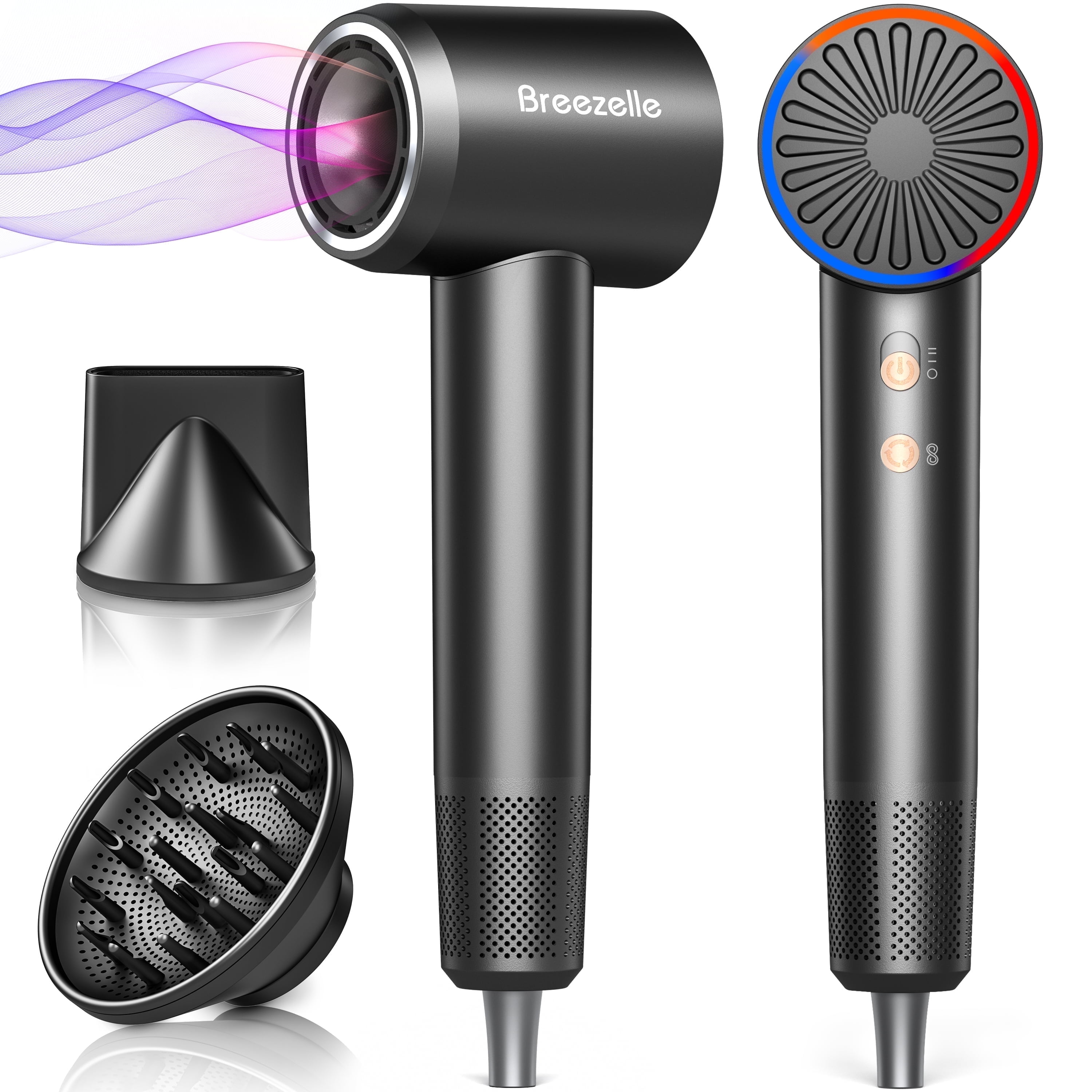Breezelle Hair Dryer - Professional Compact Lightweight High Speed 500 Millions Negative Ionic Blow Dryer with Diffuser,Portable Blowdryers for All Hair Type,110,000 PRM Hair Dryer for Women