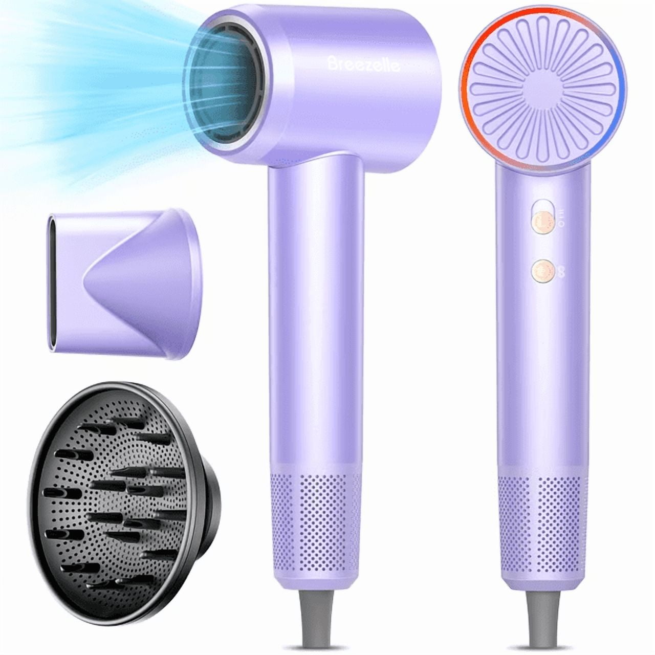 Breezelle Hair Dryer - Professional High Speed 500 Millions Negative Ionic Blow Dryer with Diffuser,Portable Blowdryers for All Hair Type,Thermo Control and Compact 110,000 PRM Hair Dryer for Travel