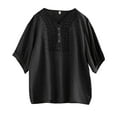 thumbnail image 1 of Breezora 2025 Summer Women's Linen Shirt Boho Style Embroidered 3/4 Sleeve Blouse Lightweight Breathable Loose Fit Vintage Inspired Top L Size Black, 1 of 2