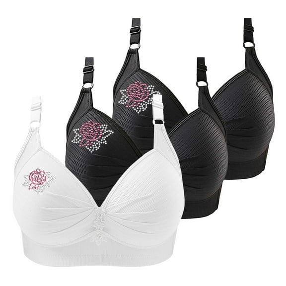 Breezora 3 Pack Embellished Bras For Women Full Support Wireless Adjustable Strap Comfort Everyday Wear Plus Size Underwear Black