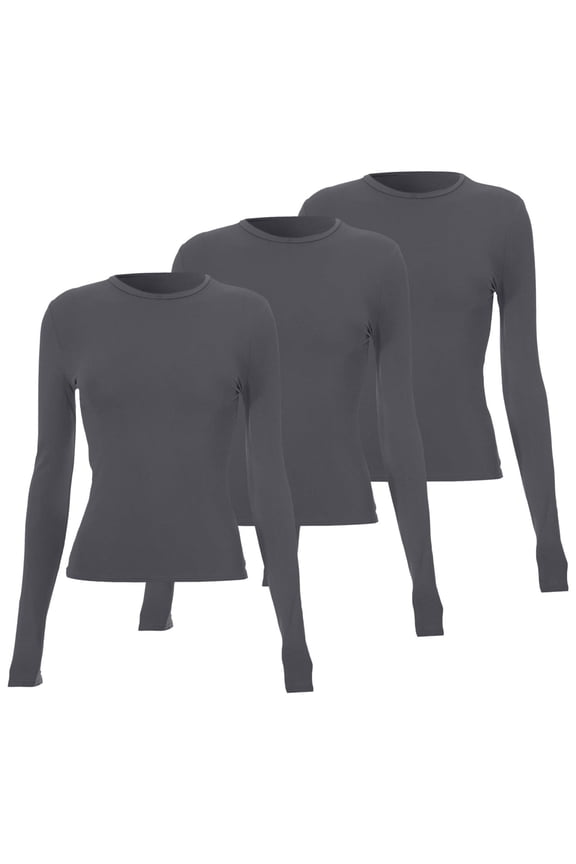 3 Piece Women's Long Sleeve Layering Tee Set Slim Fit Round Neck Basic Crop Top Minimalist Street Style XS Size