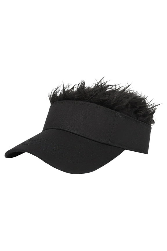 Adjustable Visor Hat with Wig for Men Women Fashion Baseball Cap Sun Protection Black