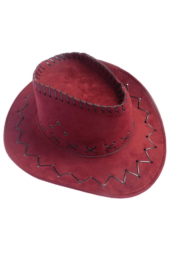 Adjustable Western Style Summer Hat with Wide Brim for Sun Protection Perfect for Travel and Outdoor Activities Red