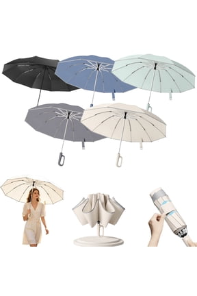 Auto Open Close Compact Travel Umbrella with C Shaped Hook Handle Windproof Reverse Folding Umbrella with Reflective Strip for Rain or Sun
