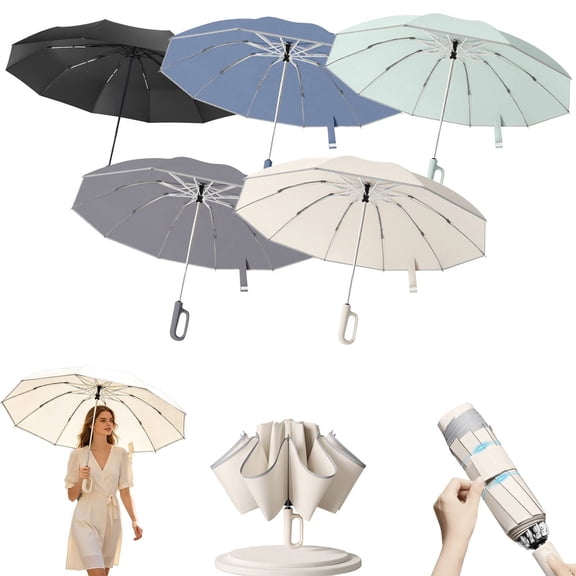 Breezora Auto Open Close Compact Travel Umbrella with C Shaped Hook Handle Windproof Reverse Folding Umbrella with Reflective Strip for Rain or Sun
