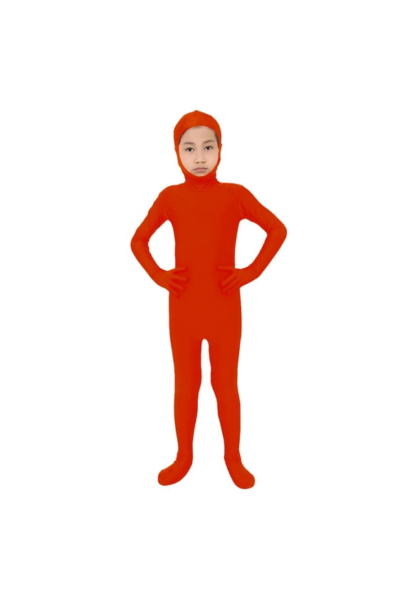 Big Kids All in One Spandex Jumpsuit Stage Performance Full Cover Zipper Bodysuit Unisex Dance Costume 190 Size Orange
