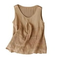 thumbnail image 1 of Breezora Bohemian Embroidered Linen Tank Top Women's Strappy Summer Vest Casual Wear L Size Khaki, 1 of 9