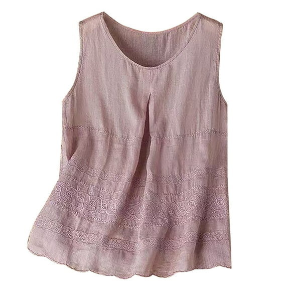 Breezora Bohemian Embroidered Linen Tank Top Women's Strappy Summer Vest Casual Wear XL Size Purple