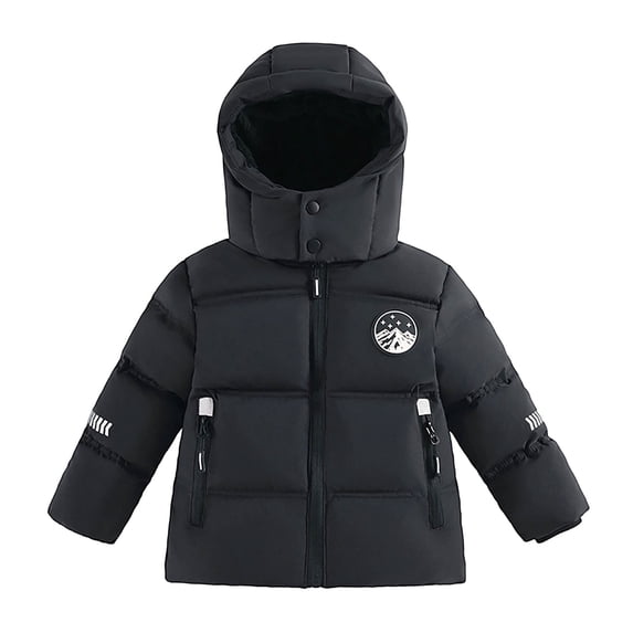 Breezora Boys Short Puffer Jacket for Winter Warm Cold Proof Down Coat Active Children Outerwear 110 Size Black
