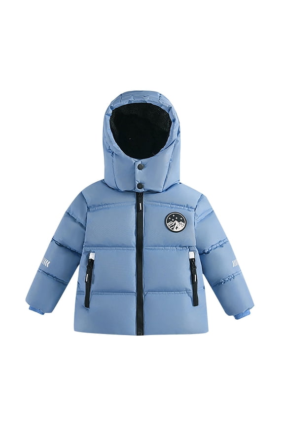 Boys Short Puffer Jacket for Winter Warm Cold Proof Down Coat Active Children Outerwear 110 Size Light Blue