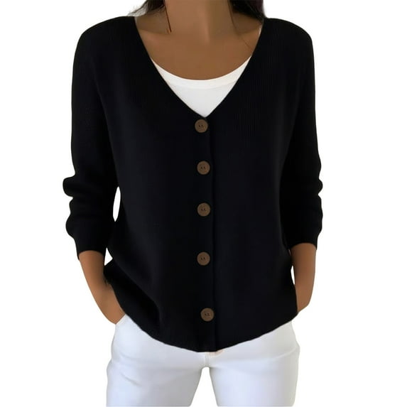 Breezora Button Front Knitted Cardigan Women Long Sleeve Casual Fall Sweater Top Lightweight Comfortable Soft S Size Black