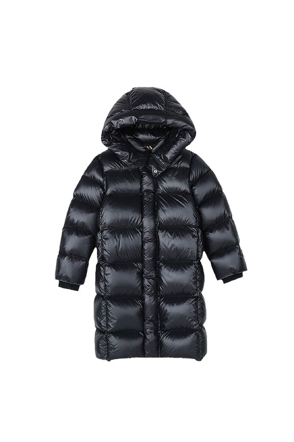 Children's Winter Down Jacket Korean Style Mid Length Thick Warm Coat for Boys Girls Ages 4-16 120/S Size Black