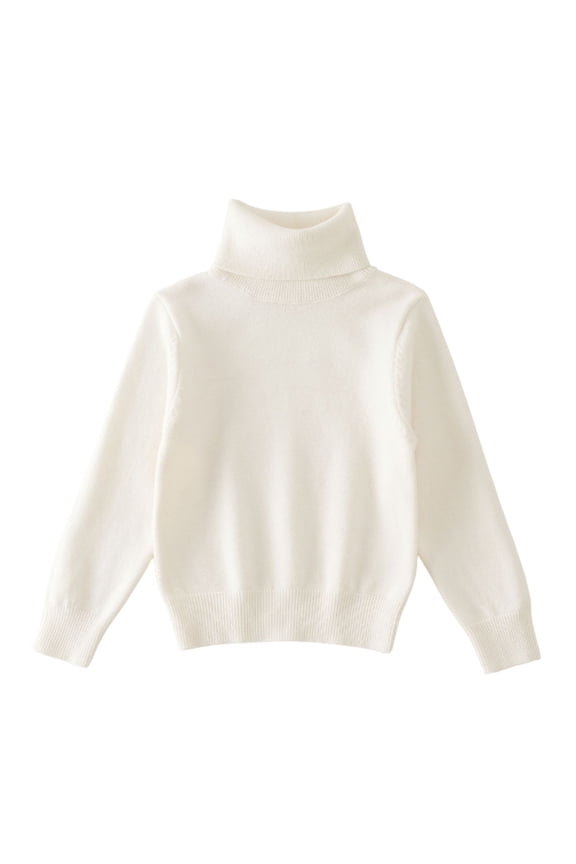 Childrens Cable Knit Turtleneck Sweaters High Collar Pullover Long Sleeve for Cold Weather Comfort 140 Size White