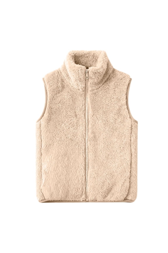 Childrens Double Face Plush Vest Ultra Soft Winter Wear for All Day Comfort 160 Size Khaki
