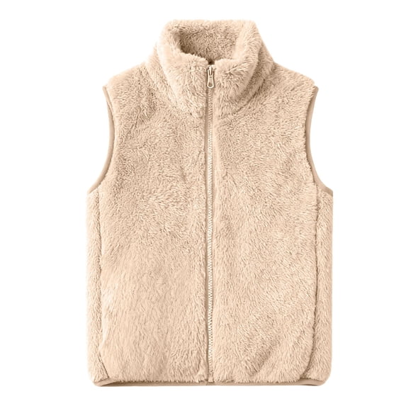Breezora Childrens Double Face Plush Vest Ultra Soft Winter Wear for All Day Comfort 90 Size Khaki