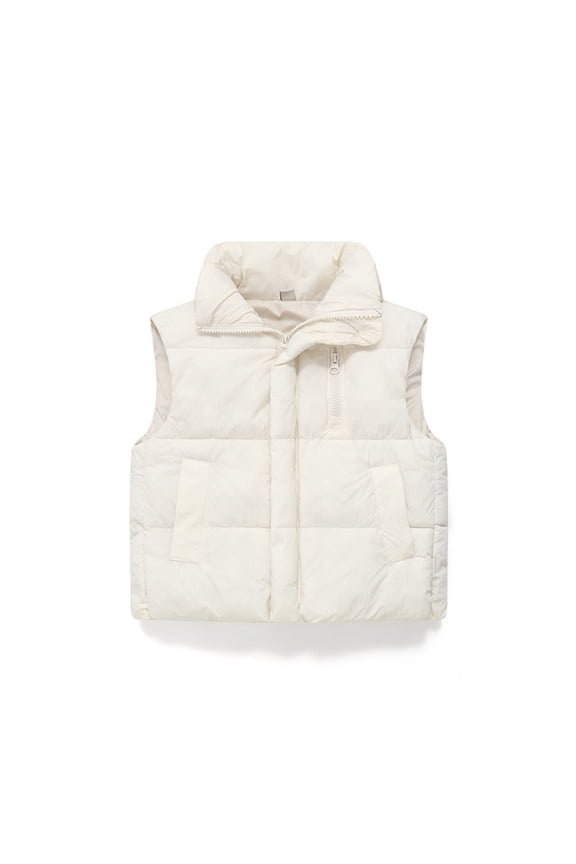 Childrens Stand Collar Down Vest Cotton Waistcoat for Autumn Winter Outerwear Boys and Girls Warmth 120 Size White