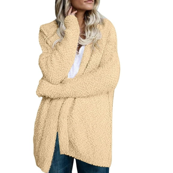 Breezora Chunky Knit Open Front Cardigan Jacket Long Sleeve Soft Sweater Coat With Pockets Womens Fall 2025 M Size Khaki