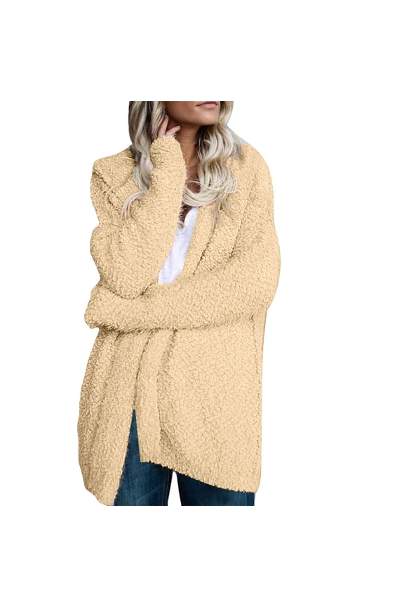 Chunky Knit Open Front Cardigan Jacket Long Sleeve Soft Sweater Coat With Pockets Womens Fall 2025 S Size Khaki