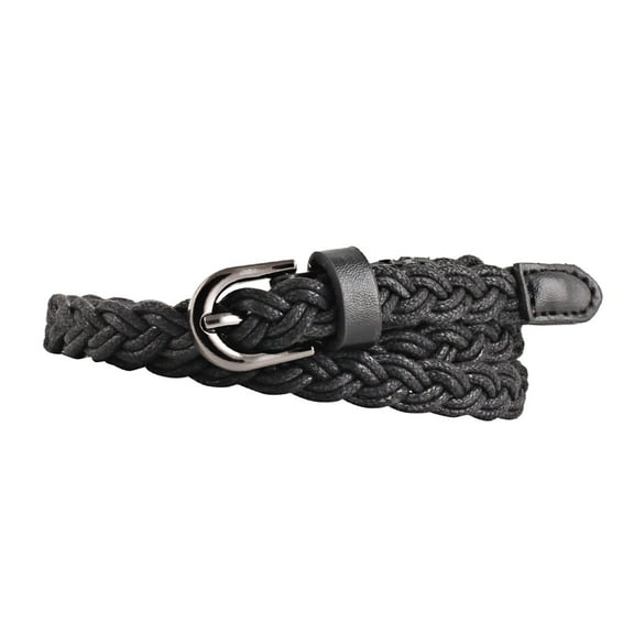 Breezora Classic Vintage Wax Rope Braided Belt for Women with Pin Buckle Design Handcrafted Stretch Waistband for Dresses and Pants Black