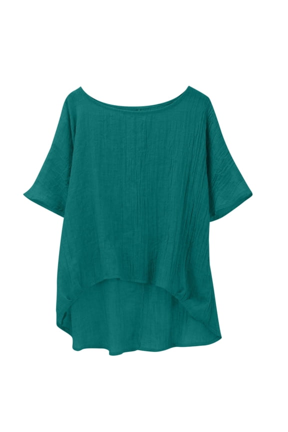 Cloud Cotton Short Sleeve Top Women's Airy Summer Blouse Relaxed Casual Wear XXXXXL Size Green
