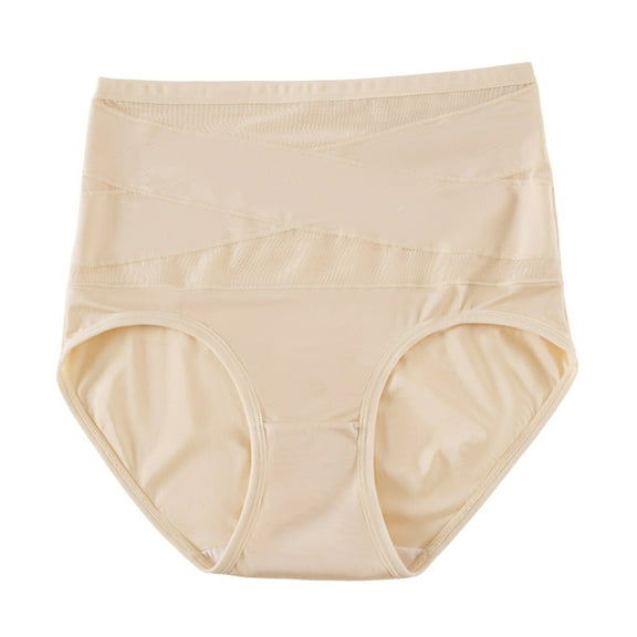 Breezora Comfortable Ladies Underwear High Waisted Panties Seamless Plain Briefs Elastic Cotton Large Size L Size Beige