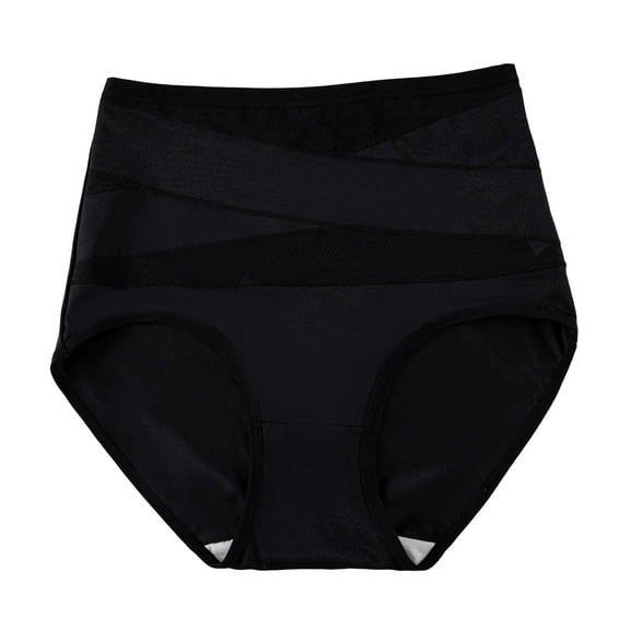 Breezora Comfortable Ladies Underwear High Waisted Panties Seamless Plain Briefs Elastic Cotton Large Size S Size Black