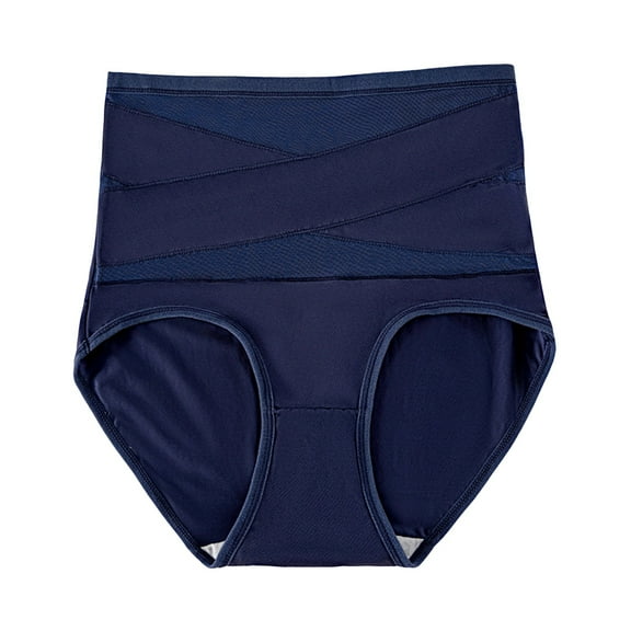 Breezora Comfortable Ladies Underwear High Waisted Panties Seamless Plain Briefs Elastic Cotton Large Size S Size Dark Blue