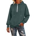 thumbnail image 1 of Breezora Contemporary Women Quarter Zip Hoodie Pullover Soft Casual Streetwear Style Lightweight Comfortable Top with Front Pockets L Size Blackish Green, 1 of 1