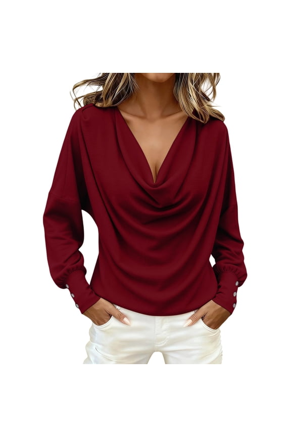 Cozy Cowl Neck Sweater Women Long Sleeve Knit Top Soft Stretch Fabric Tunic Length Fall And Spring Layering Everyday Comfort XL Size Wine