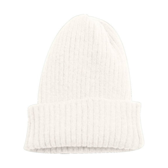 Breezora Cozy Warm Knitted Beanie For Women Soft Stretchable Daily Wear Ribbed Cuff Skull Cap For Cold Weather Fashion Headwear White