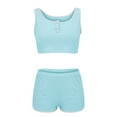 thumbnail image 1 of Breezora Cropped Tank Top Set with High Waist Shorts Women's Summer Workout Outfit L Size Blue, 1 of 9