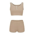 thumbnail image 1 of Breezora Cropped Tank Top Set with High Waist Shorts Women's Summer Workout Outfit L Size Khaki, 1 of 9