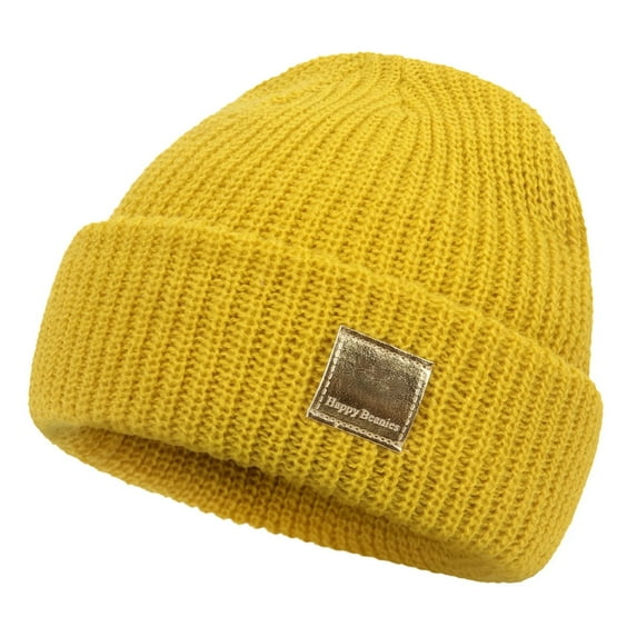 Breezora Cuffed Knit Beanie Hat Stretchy Warm Ear Protection Winter Cap for Toddlers Boys and Girls Yellow