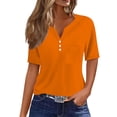 thumbnail image 1 of Breezora Daily Wear V Neck Pocket Tops Women's Casual Short Sleeve Button Down Loose Blouse XXXL Size Orange, 1 of 5