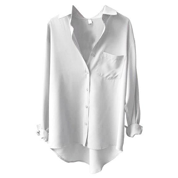 Breezora Designer Long Sleeve Blouse for Women Loose Fit Elegant Stand Collar Minimalist Staple Piece for Layering XXL Size White