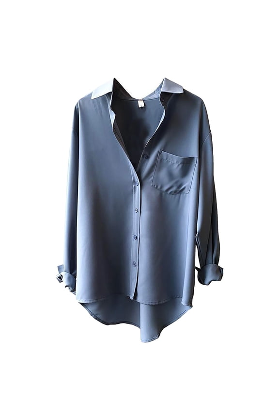 Designer Women's Long Sleeve Top Loose Fit Trendy Statement Piece Versatile Layering Essential Comfortable Daily Wear M Size Dark Blue