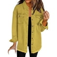 thumbnail image 1 of Breezora Distressed Denim Shirt Jacket for Women Casual Oversized Washed Finish Raw Hem Lightweight Layering Piece XL Size Yellow, 1 of 5