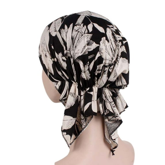 Breezora Elastic Printed Cotton Turban Head Scarf Wrap for Women Muslim Headwear Comfortable