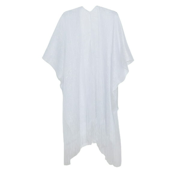 Breezora Elegant Cape With Delicate Fringe Embellishment Lightweight Sheer Summer Wrap Cover Up For Formal Events Silver