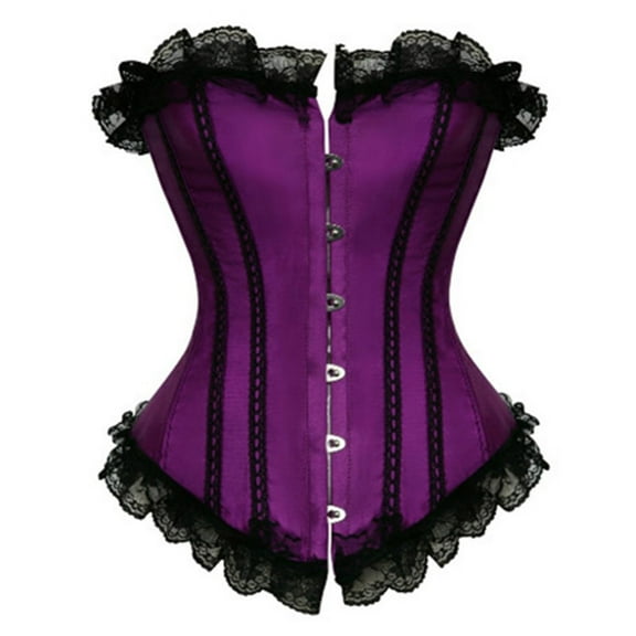 Breezora Elegant Shapewear for Women Lace Up Satin Corset Bustier Tops Body Shaping Lingerie XXL Size Purple