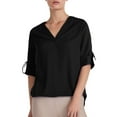 thumbnail image 1 of Breezora Elegant Women's V Neck Chiffon Blouse Soft Flowy Long Sleeve Pullover Top Lightweight Wrinkle Resistant For Work And Special Occasions L Size Black, 1 of 8