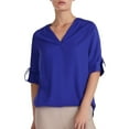thumbnail image 1 of Breezora Elegant Women's V Neck Chiffon Blouse Soft Flowy Long Sleeve Pullover Top Lightweight Wrinkle Resistant For Work And Special Occasions XXL Size Blue, 1 of 9
