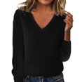 thumbnail image 1 of Breezora European American Style Loose Fit Women Sweater V Neck Ribbed Knit Top Long Sleeve Basic Pullover L Size Black, 1 of 1