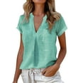 thumbnail image 1 of Breezora Flattering Women's V Neck Linen Short Sleeve Blouse Wrinkle Resistant Blend Fabric Tailored Fit Summer Top For Work And Social Events S Size Green, 1 of 5