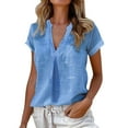 thumbnail image 1 of Breezora Flattering Women's V Neck Linen Short Sleeve Blouse Wrinkle Resistant Blend Fabric Tailored Fit Summer Top For Work And Social Events XL Size Blue, 1 of 5