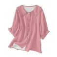 thumbnail image 1 of Breezora Floral Embroidered Button Up Shirt Women's Relaxed Fit Half Sleeve Doll Collar Tops XL Size Pink, 1 of 3